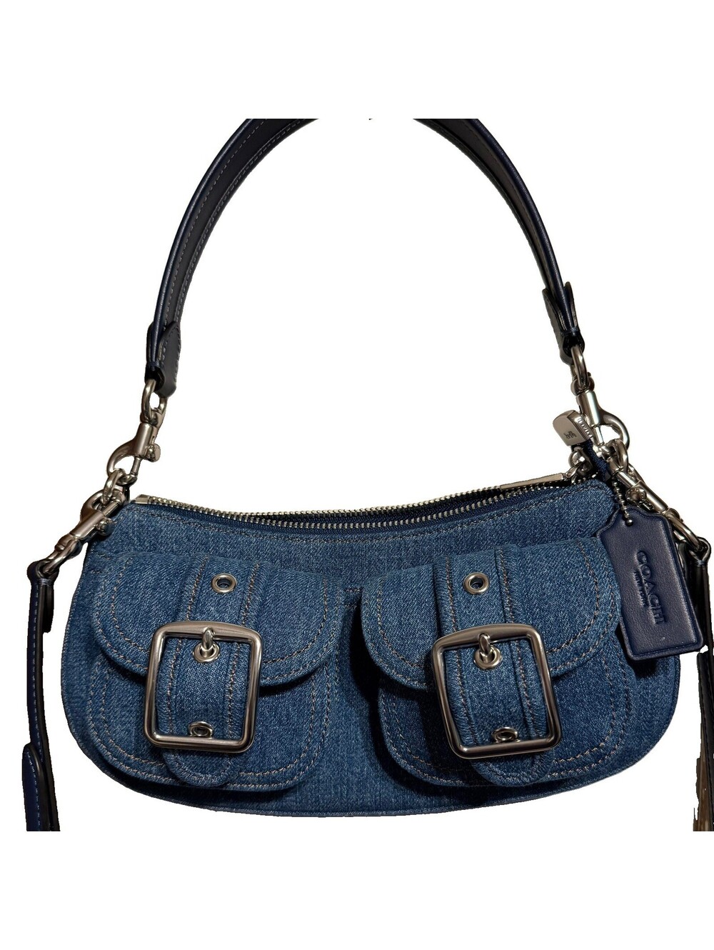 Coach Women's Denim/Silver/Indigo Ashton Shoudler/Crossbody Bag (CAK44)